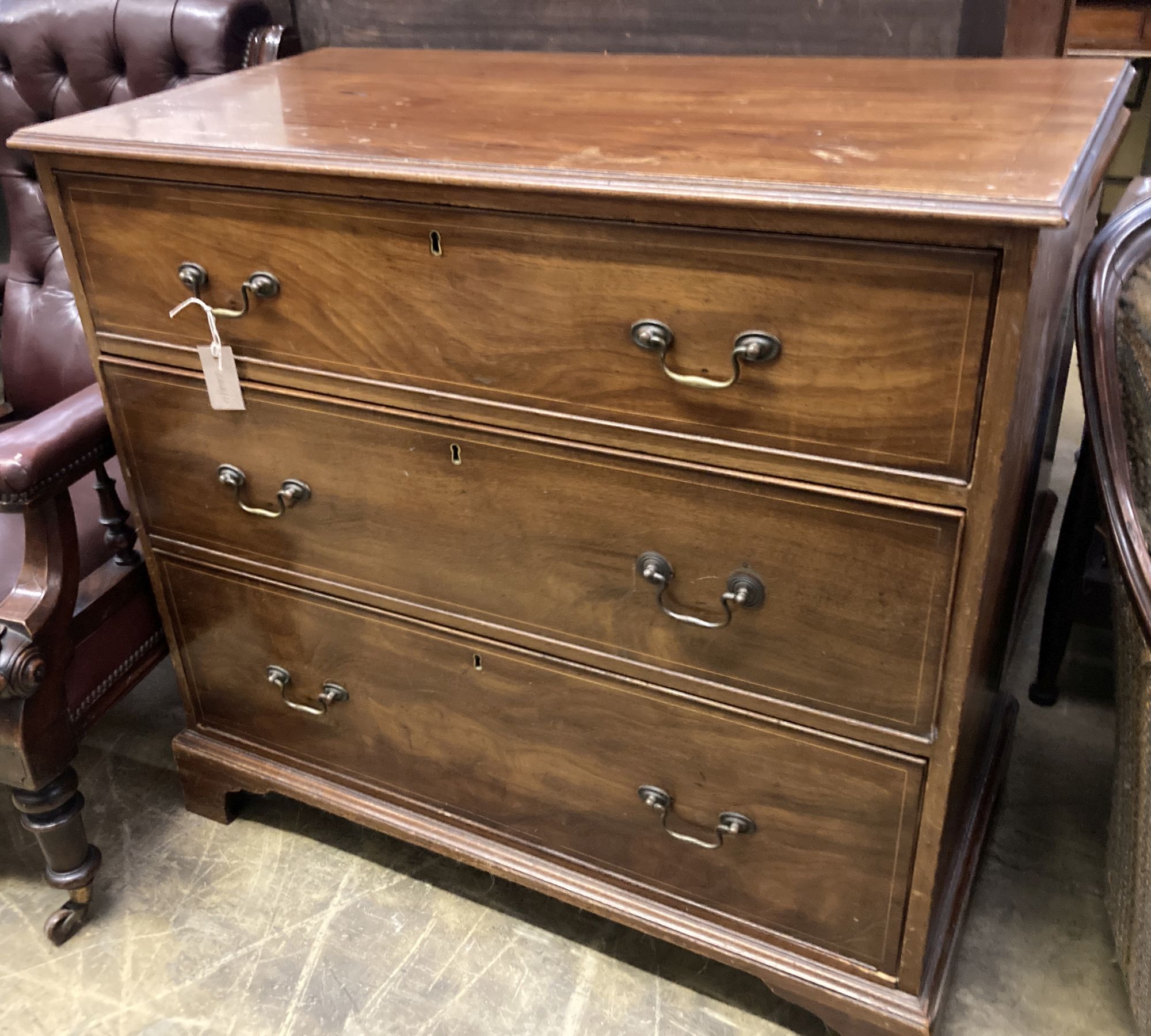 A George III mahogany three drawer chest, width 99cm, depth 51cm, height 92cm